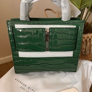 NEW BRANDON BLACKWOOD Medium Kuei Bag in Green Croc Embossed Vegan Leather